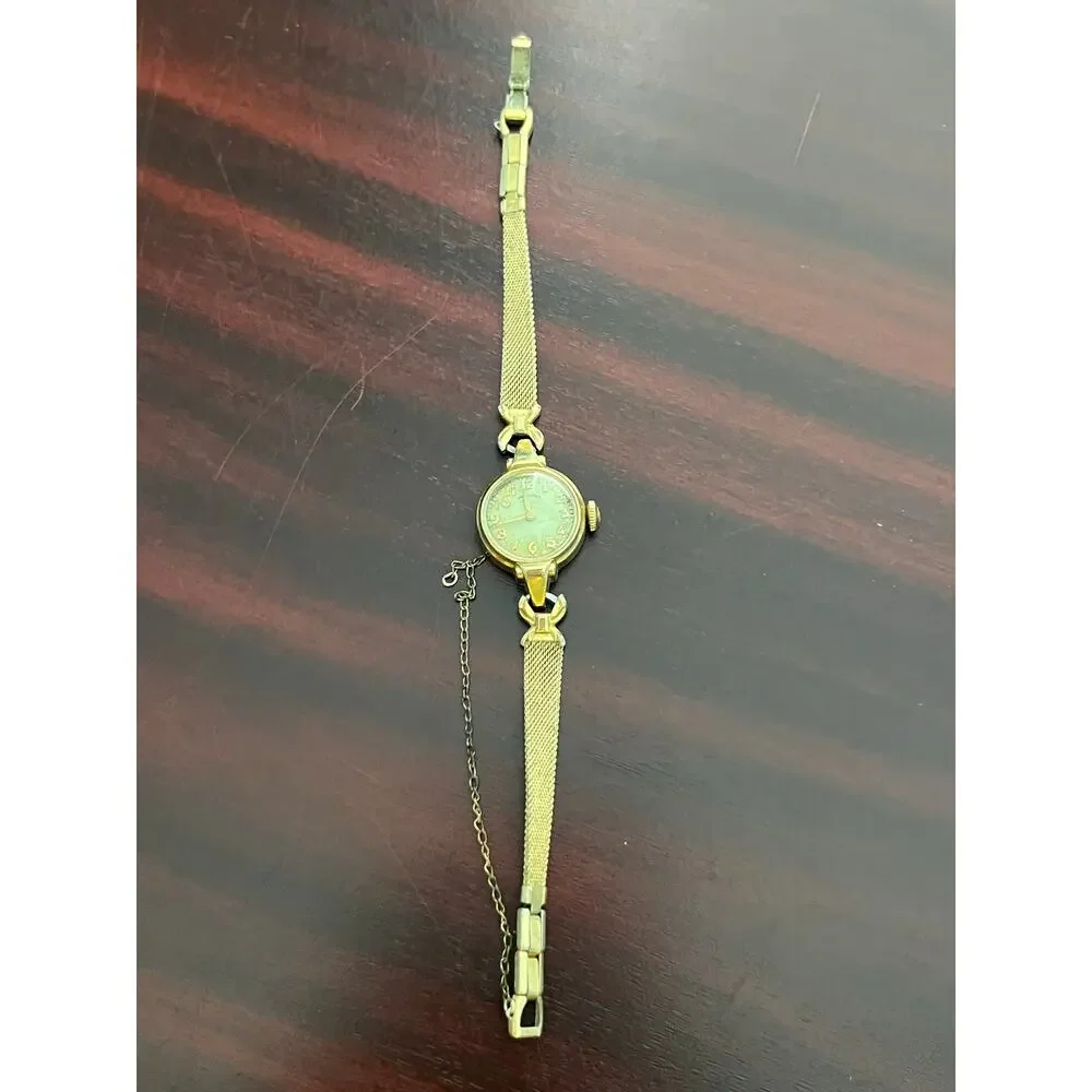 VTG Hamilton Ladies Wrist Watch 10K Gold Filled Art Deco Mesh Bracelet Untested